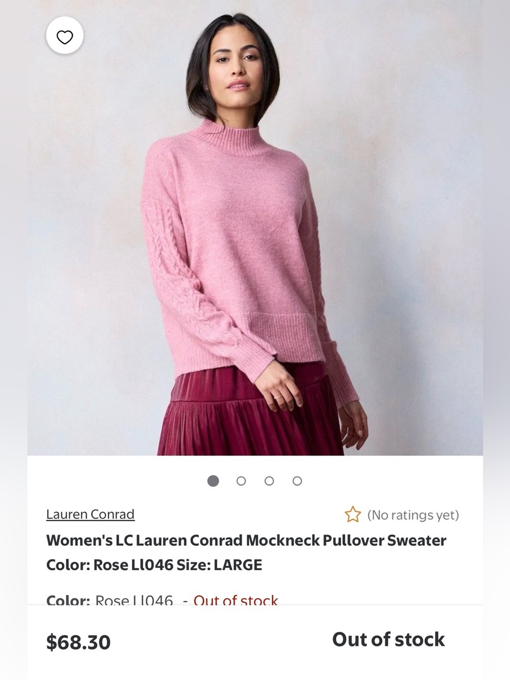 LC Lauren Conrad Pink Mockneck Cable-Sleeve Sweater